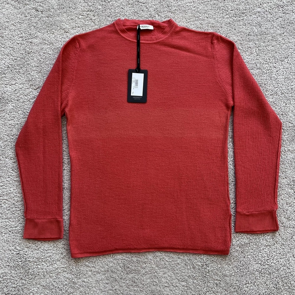 Crossley Ochel Sweater Mens M Red Waffle Knit Virgin Wool Made Italy Crewneck